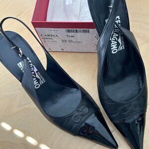 Ferragamo Sling Backs Black Size 8